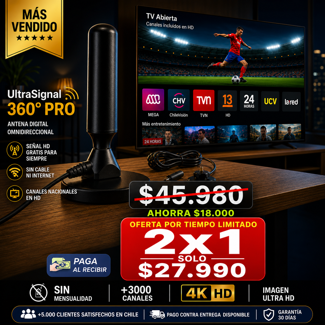 ¡Más de 3000 canales gratis en HD! Antena UltraSignal Pro